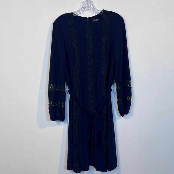 Lauren RL Navy Jersey Lace-Sleeve Dress sz 6 - Picture 7 of 11